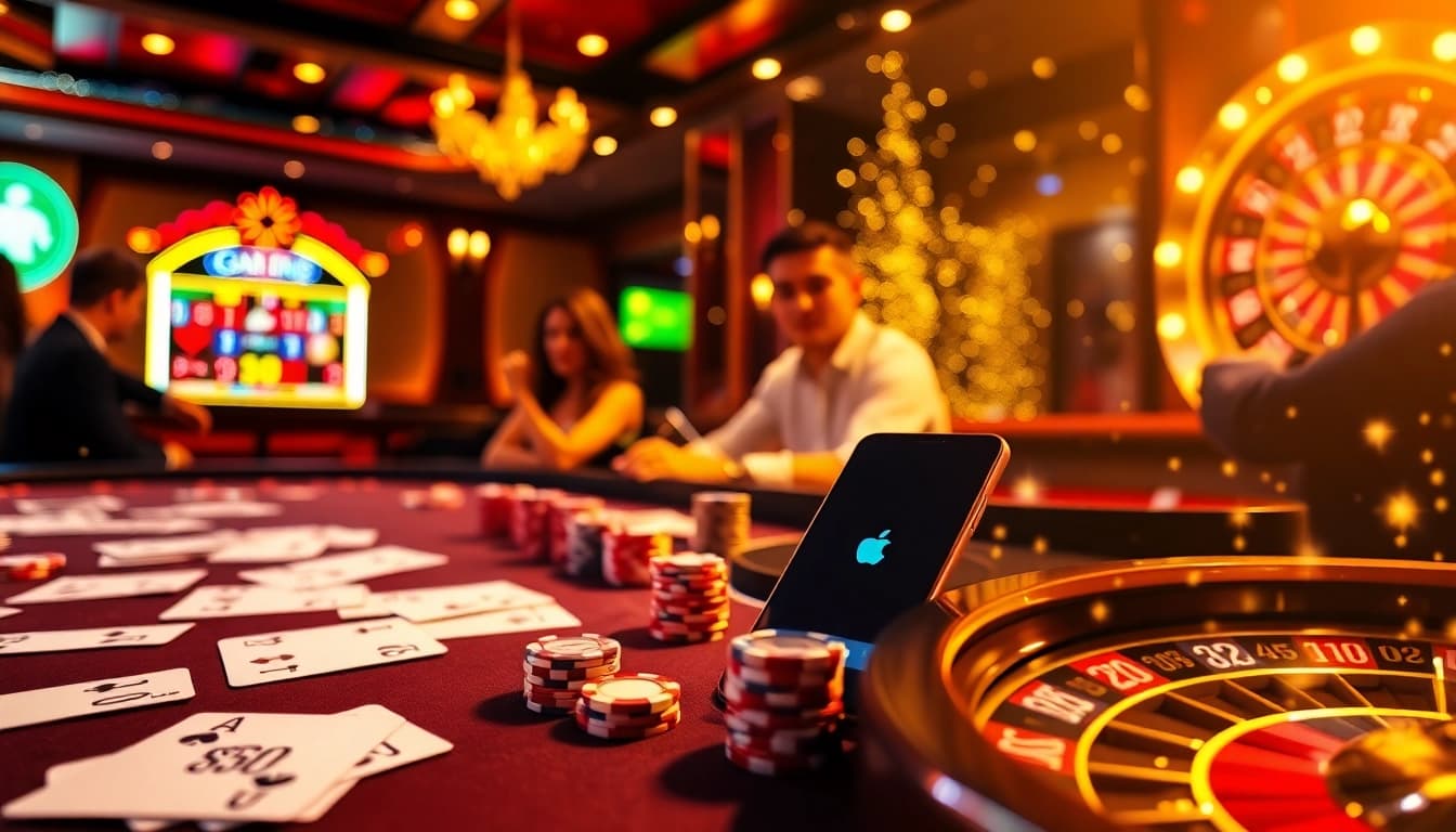 The 's8 app' enhances your gaming experience with vibrant casino scenes featuring poker tables and slot machines.