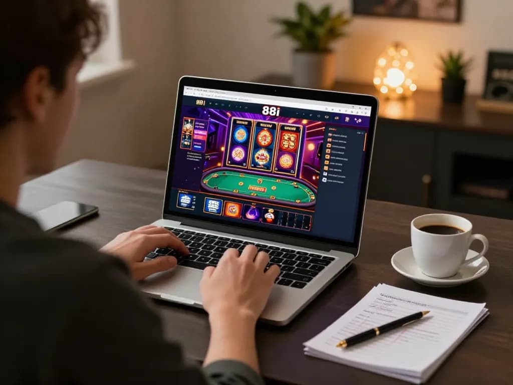 Engaging online gaming scene with 88i interface on a laptop screen, showcasing casino excitement.