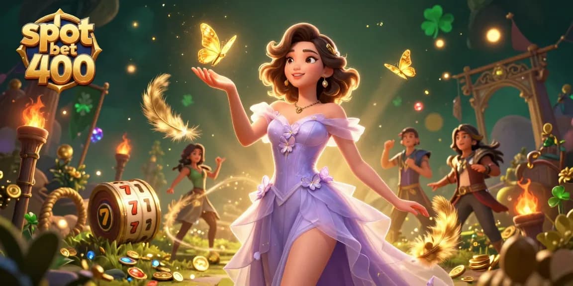 Experience thrilling moments with slot bet 400 as golden butterflies and coins dance around a stunning character.