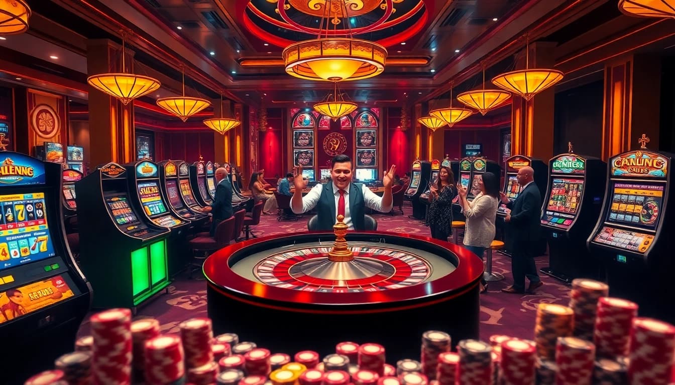 Experience winning action with https://nk88.baby/ at an exciting casino table surrounded by vibrant gaming elements.