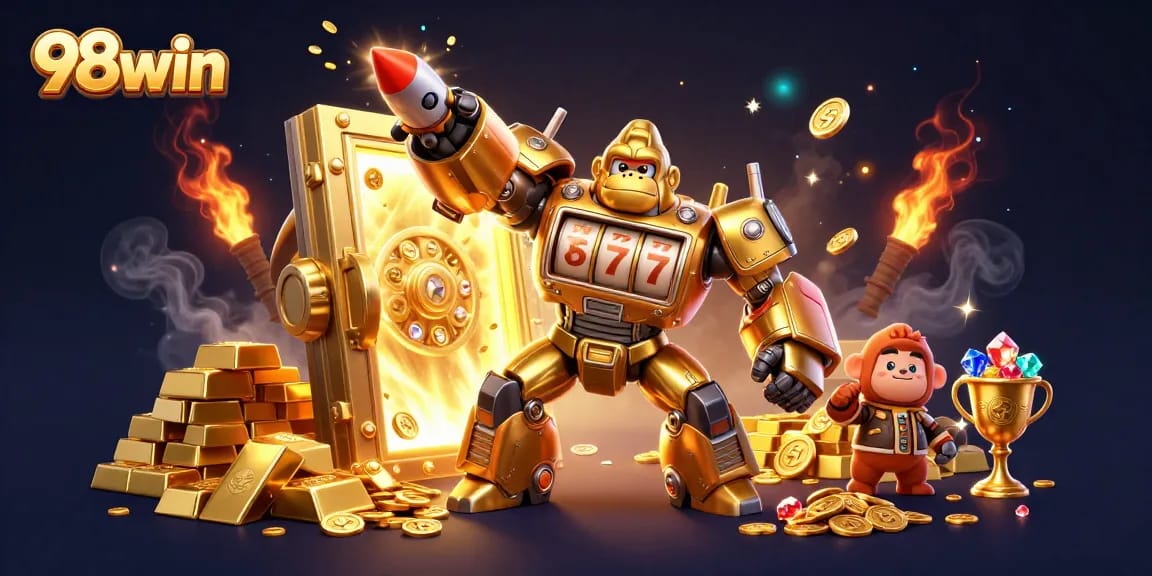 Experience thrilling wins at 98win with vibrant illustrations of exciting gaming elements.