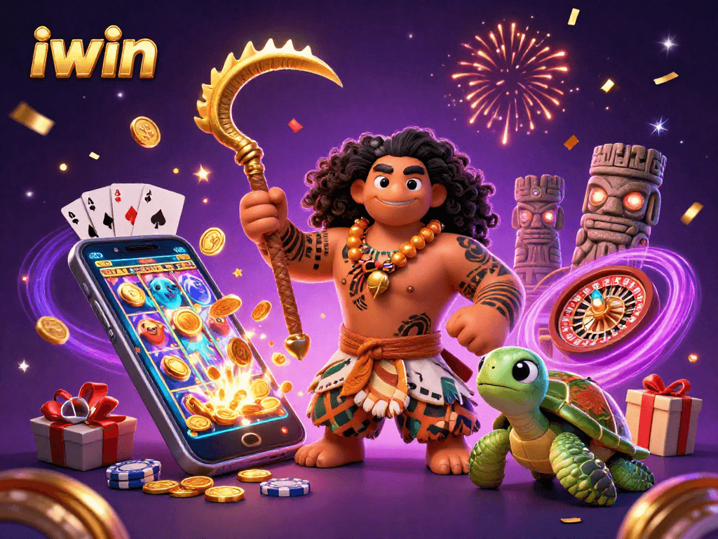 iwin action-packed scene with a demigod hawk and enchanted slot game elements, full of festive energy.