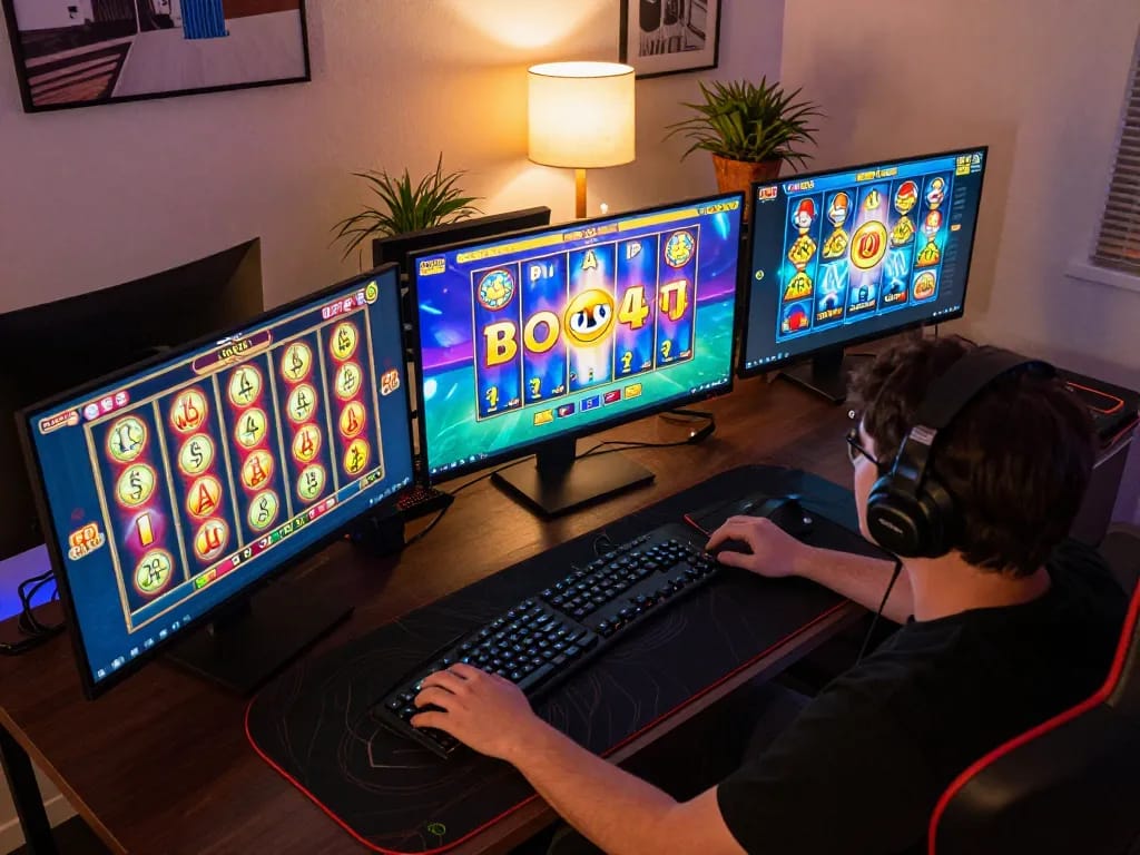 Engaging in situs slot games on multiple screens during an exciting online gaming session at home