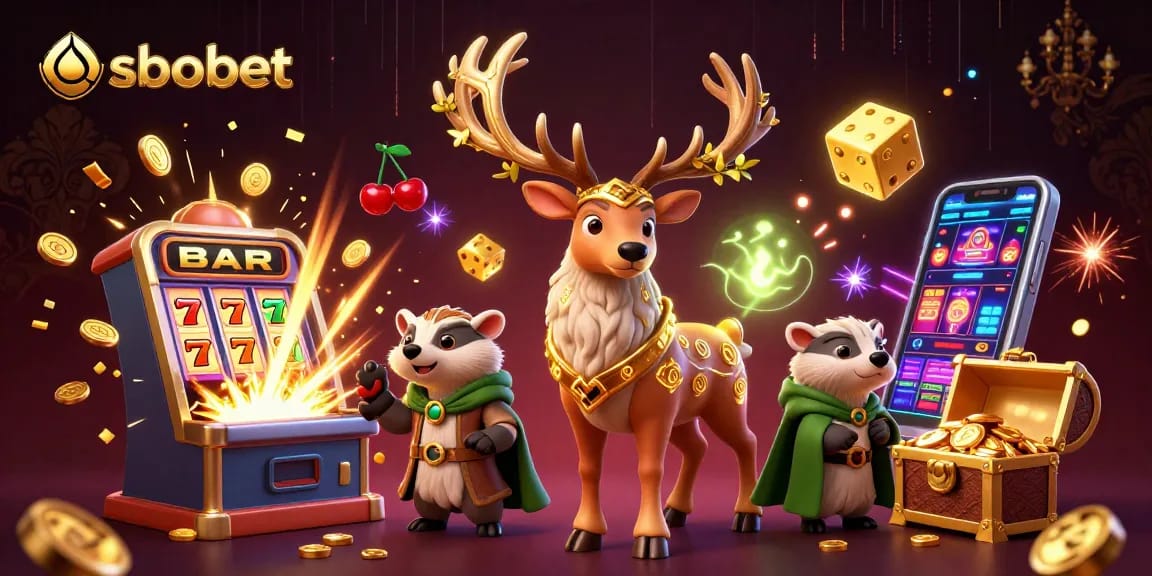 SBOBET casino experience showcasing winning jackpots with vibrant slot elements and magical characters.