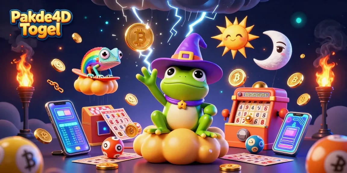 Engage with Pakde4D Togel's thrilling experience as the lucky frog conjures golden coins in a vibrant digital lottery scene.