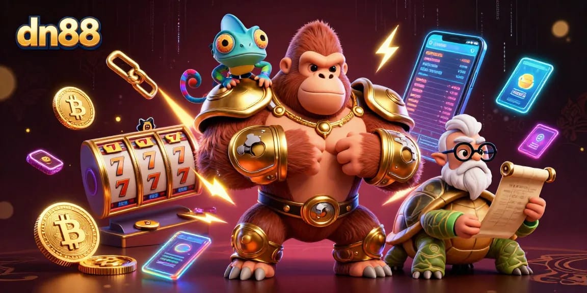 Engage with the dynamic world of dn88 online gaming featuring vibrant slot reels and captivating characters.