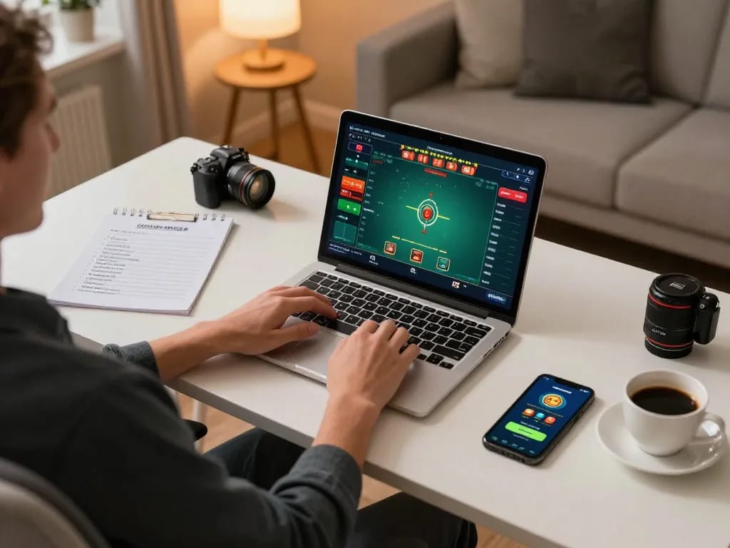 Join the online poker game experience with Q88, showcasing a stylish home gaming setup.