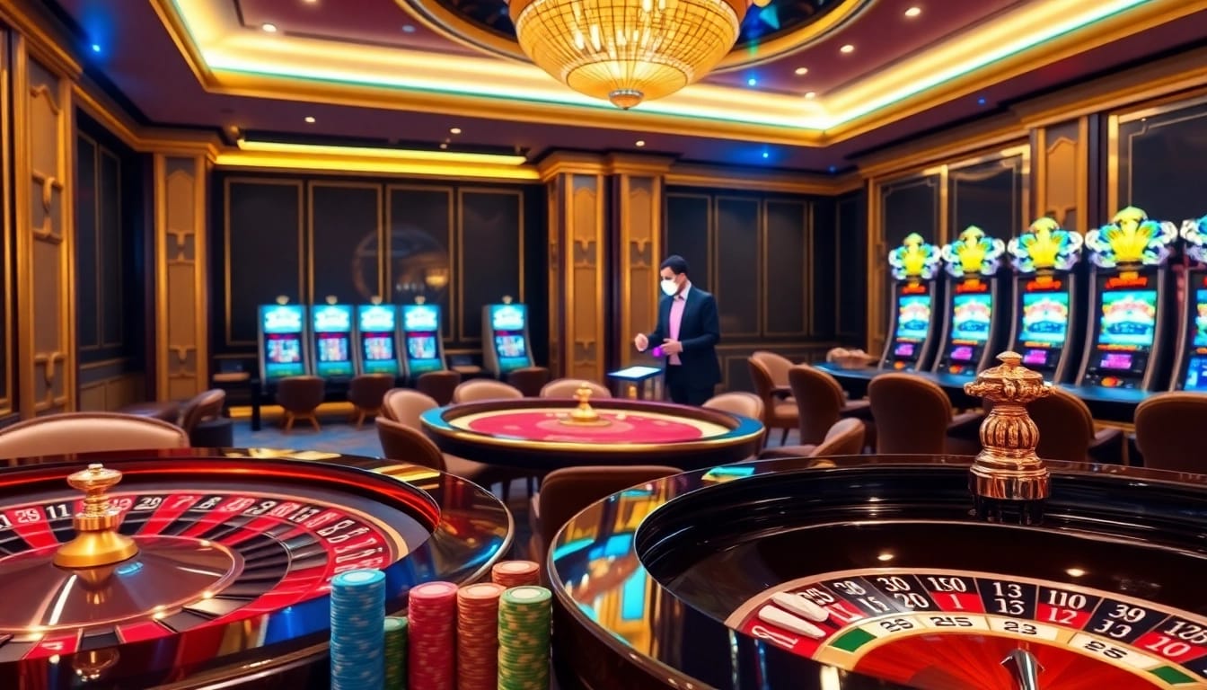 Engaging scene of Clube VIP HHBET showcasing luxury casino elements, poker chips, and roulette wheel.