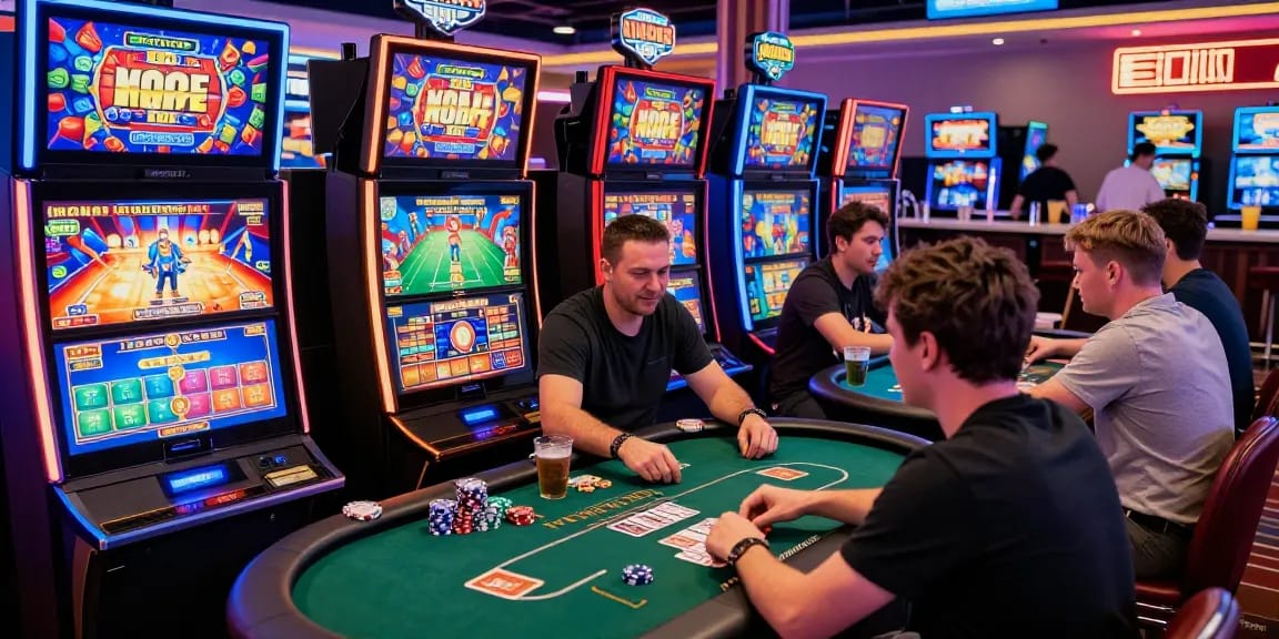 Pajaktoto resmi online casino scene with players engaged in thrilling games, showcasing vibrant slot machines and poker tables.