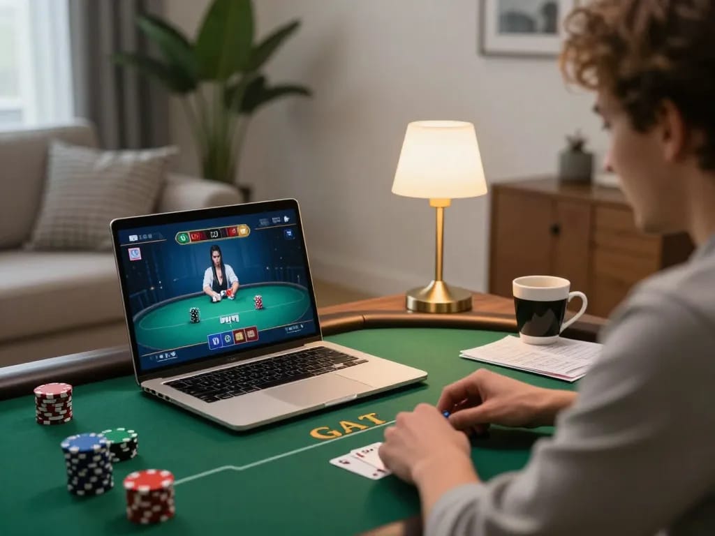 Engaging online poker gameplay experience at 789win2 platform with notes and coffee