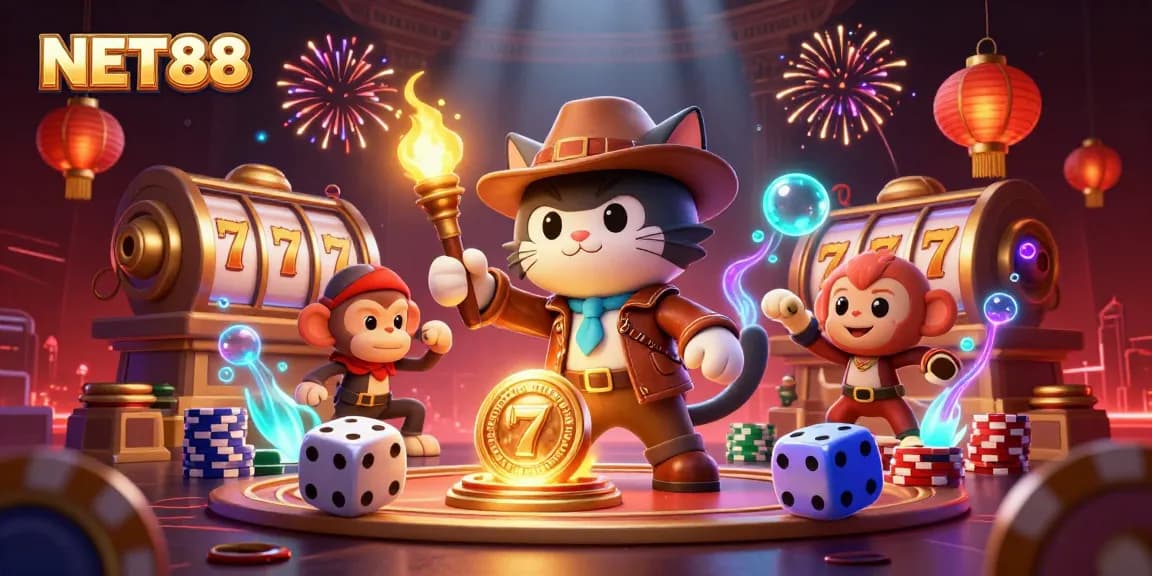 Experience excitement with NET88's engaging casino adventure featuring vibrant characters and dynamic elements.