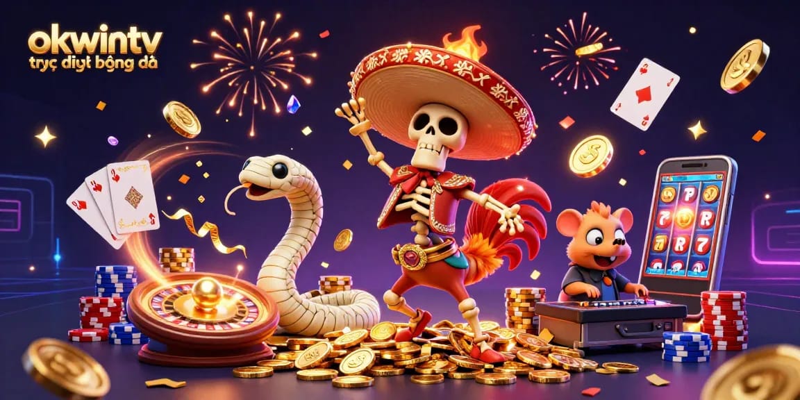 Experience the excitement of okwintv trực tiếp bóng đá with vibrant 3D characters and dynamic casino elements.