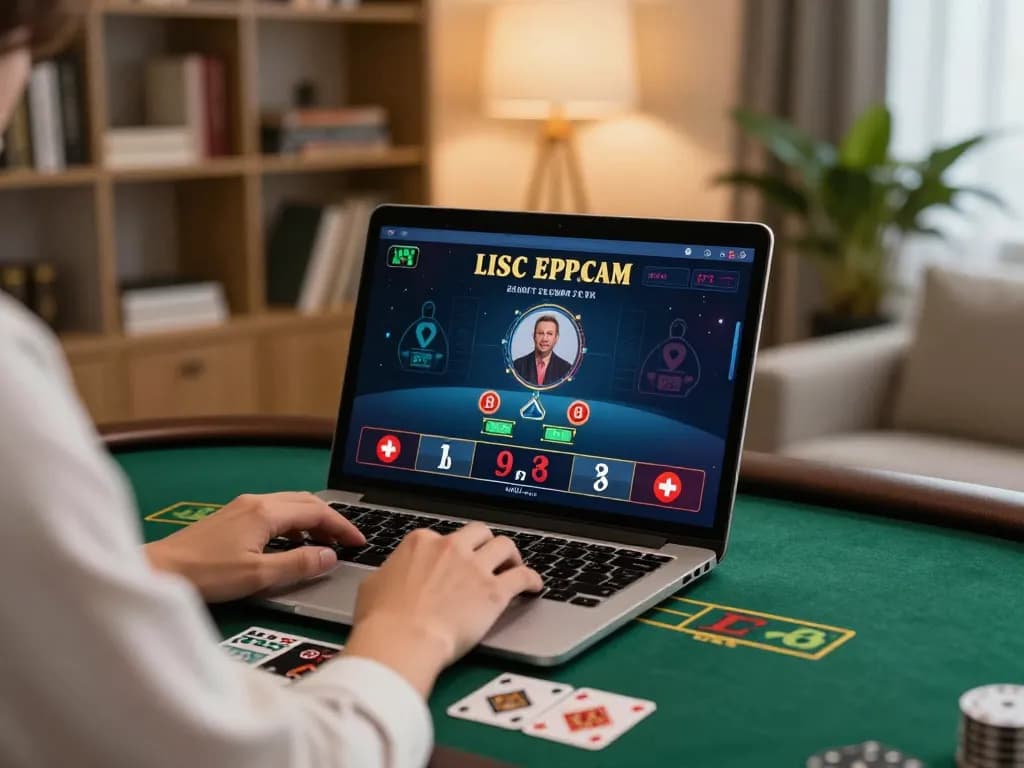 Sky88 player engaging in live blackjack game online with strategic focus and warm ambiance.