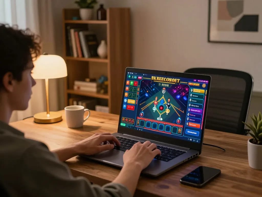 Kuwin player engaged in live dealer gameplay on laptop, showcasing vibrant online casino action.