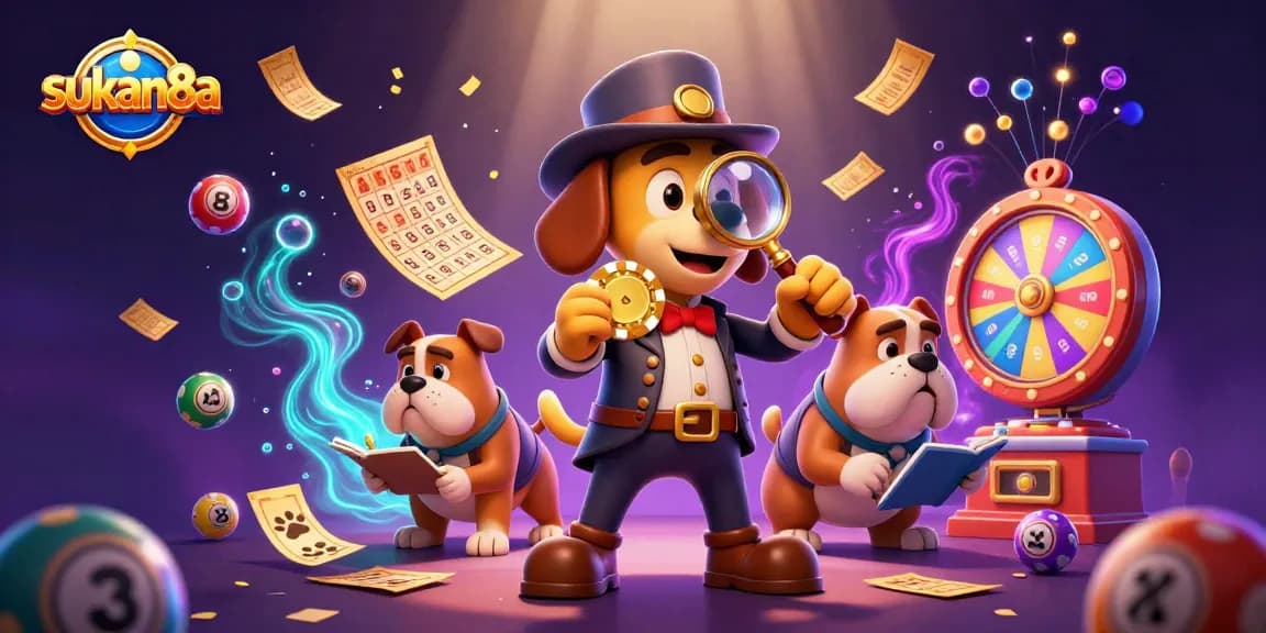 Join the adventure with sukan8a as the detective uncovers golden poker chip secrets amidst vibrant lottery excitement.