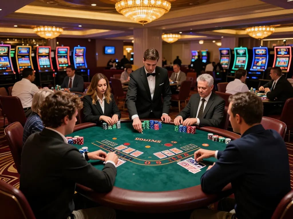 Players engaged at the blackjack table at SC88 com, showcasing strategic game moments and vibrant casino atmosphere.