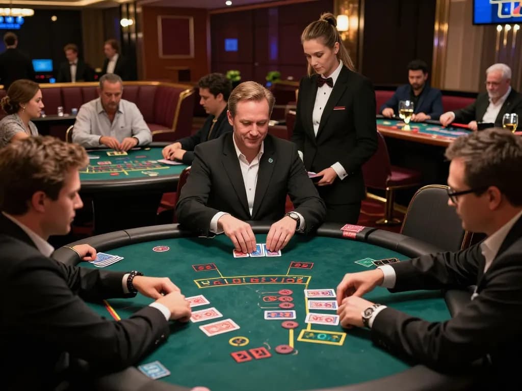 Players at a blackjack table experience the thrill of high-stakes gaming at mb66 casino.
