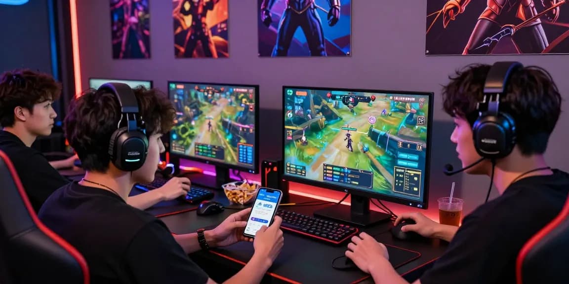 Raja Game login: Young adults engaging in interactive gaming, showcasing excitement in a vibrant atmosphere.