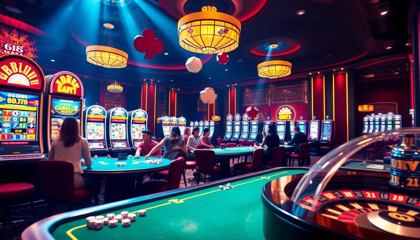 Experience thrilling gameplay at 88i game, featuring vibrant casino tables and exciting slot machines.
