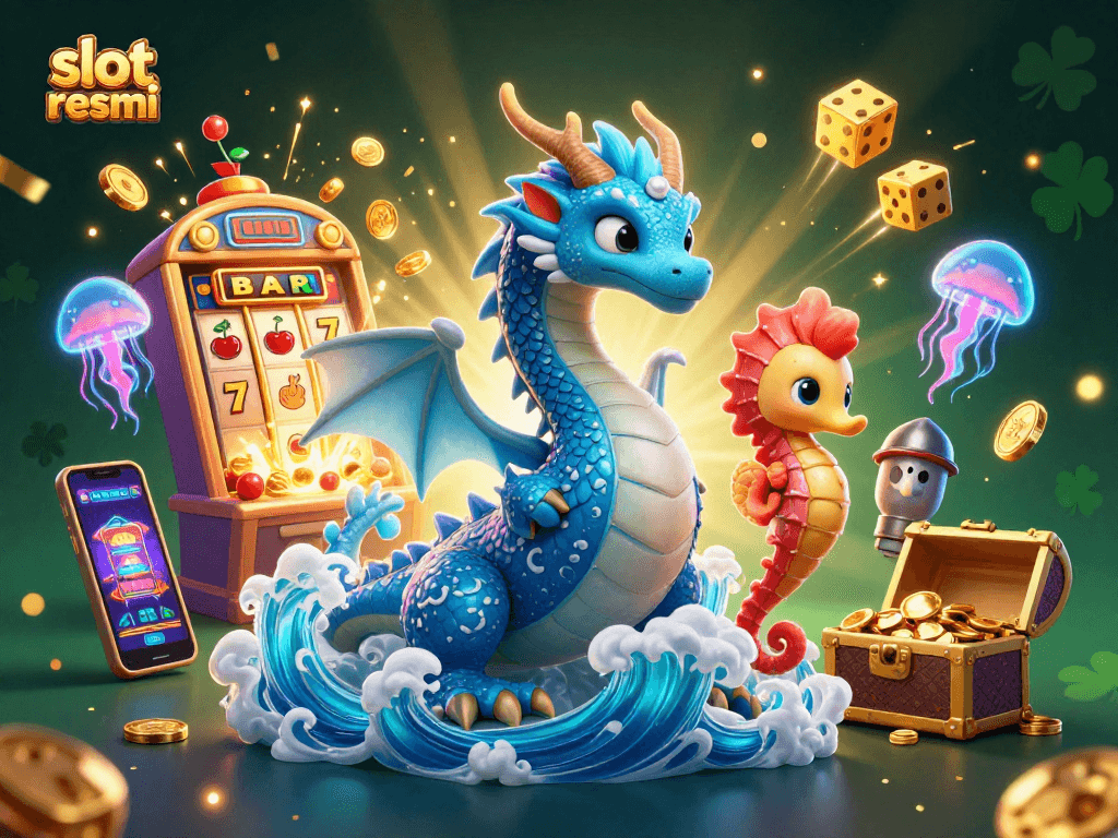 Experience the thrill of slot resmi action with a vibrant fantasy scene featuring a dragon, knight, and jackpot explosion.