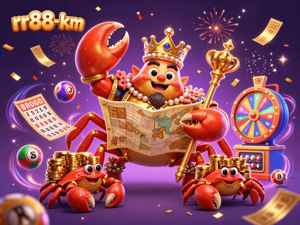 Win big with rr88-km's colorful lottery scene featuring a golden crab emperor.