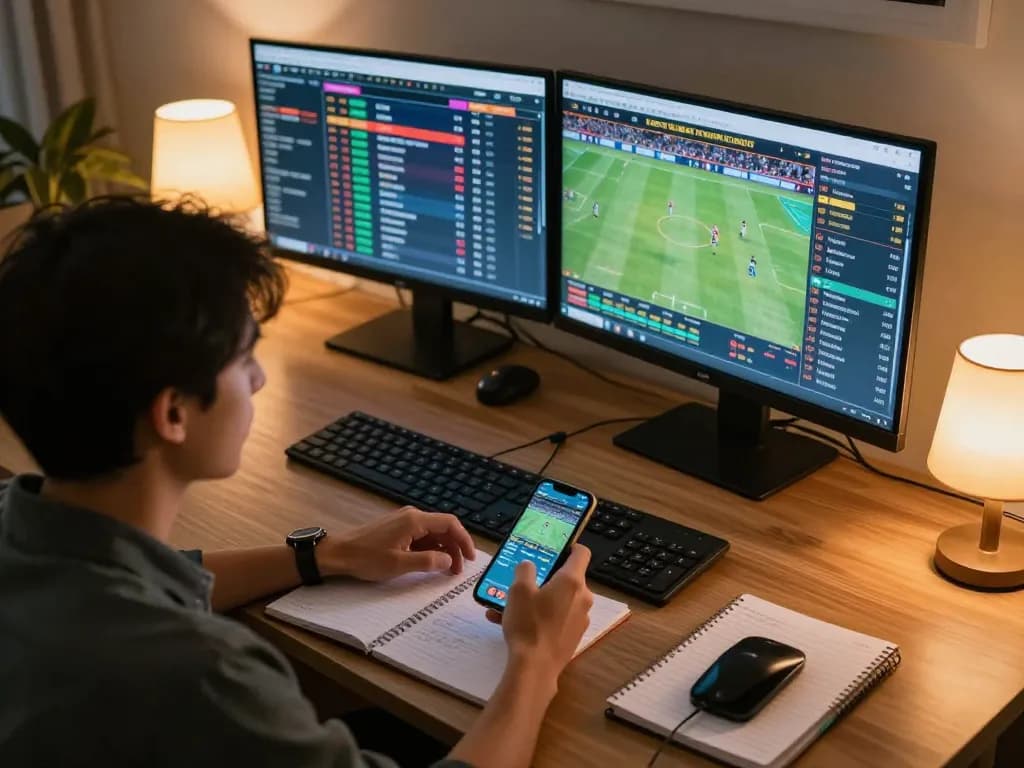 Engage in online sports betting with 789winf at a vibrant home setup showcasing live odds and strategy tools.