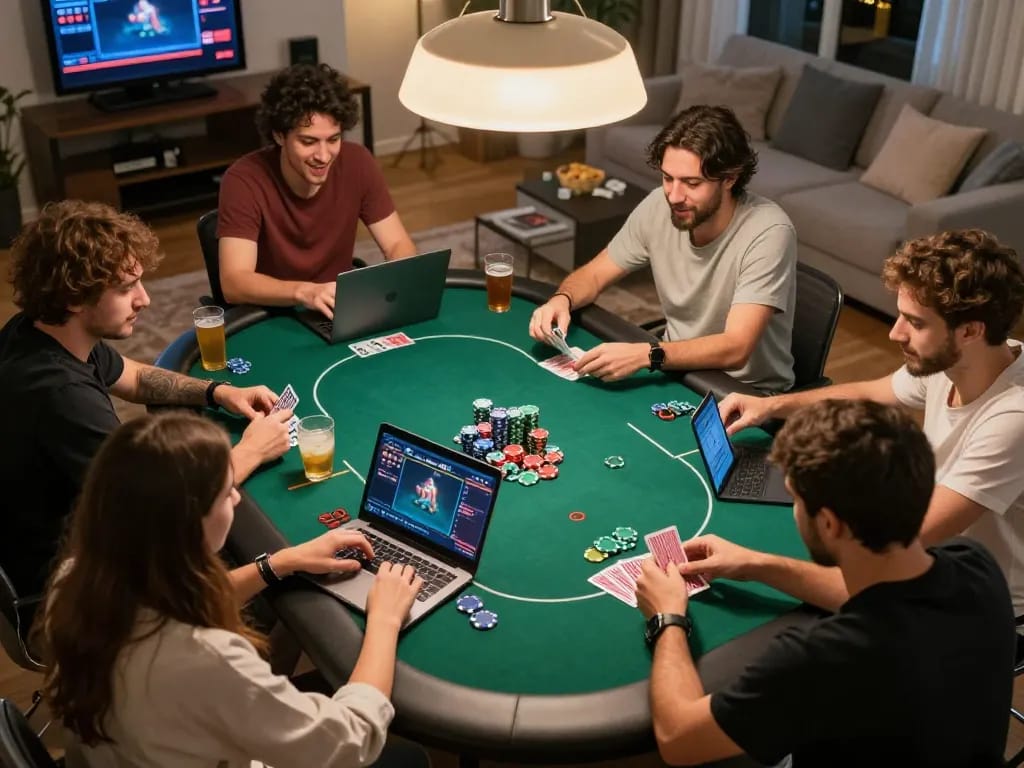 Engaging online poker session at home with friends using badak178 platform for strategic gameplay