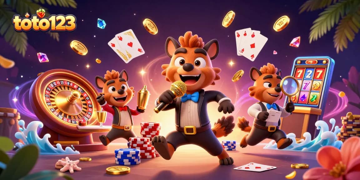 Experience the excitement of toto123 with lively hyena characters energizing a comedy casino scene.