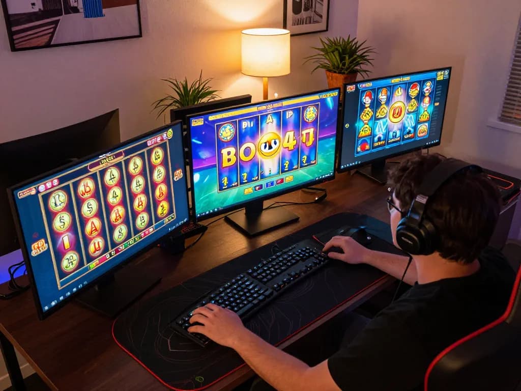 Engaging in situs slot games on multiple screens during an exciting online gaming session at home