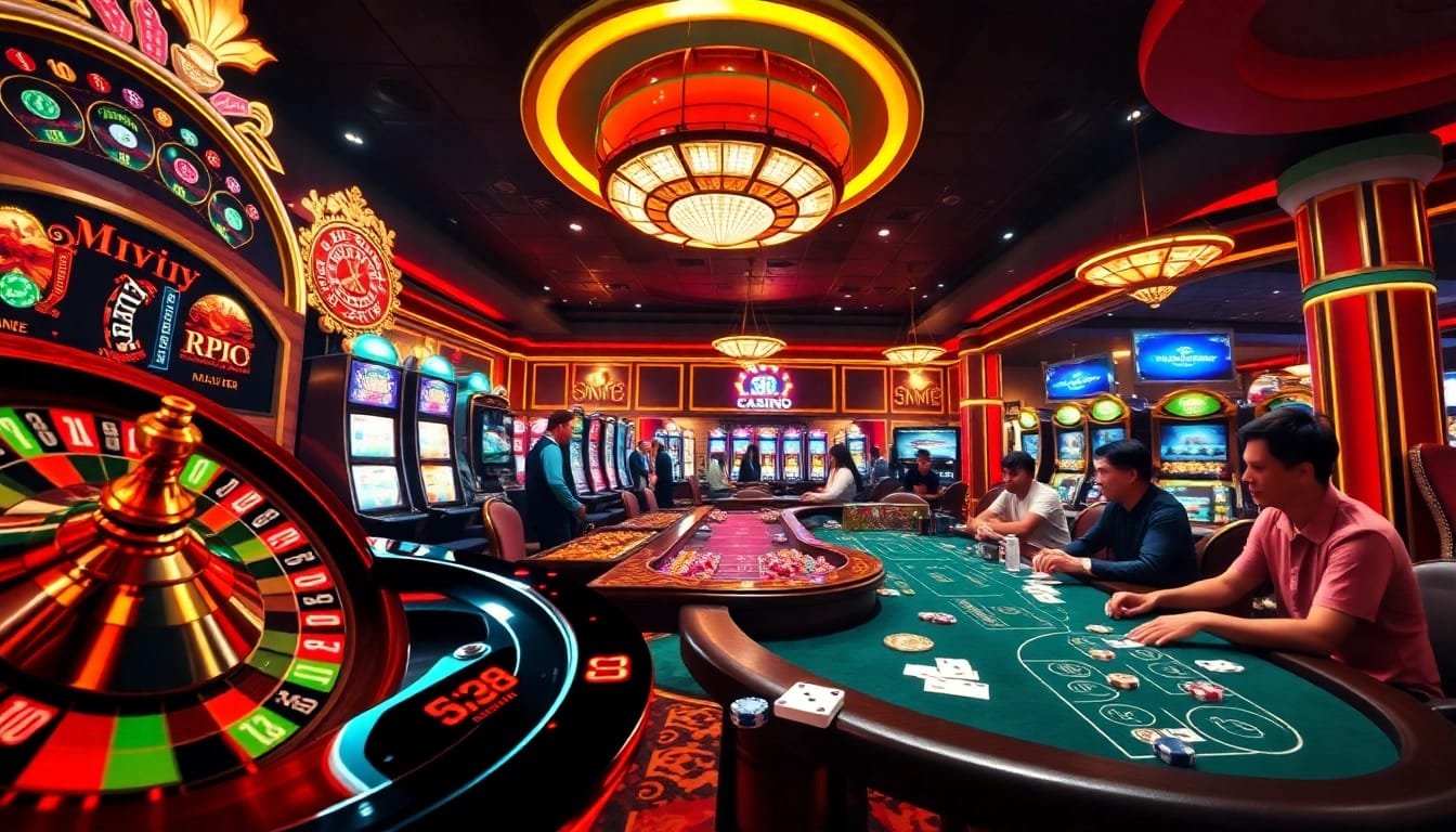 Players enjoying diverse games at king88 com in a luxurious casino environment.