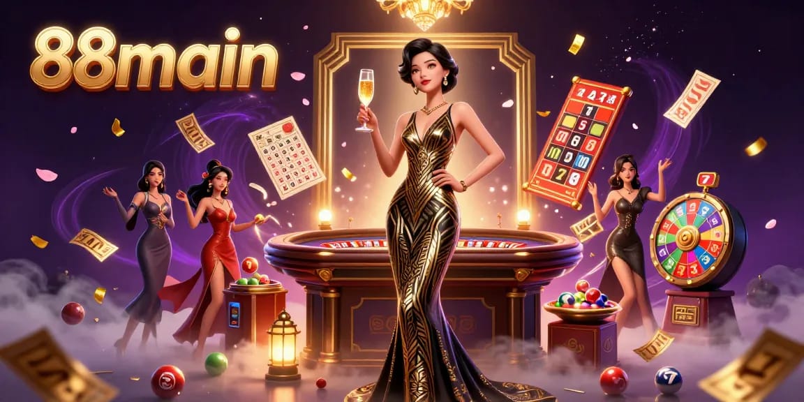 Rasakan permainan yang mendebarkan di 88main dengan visual menakjubkan dari suasana kasino yang menampilkan elemen slot yang hidup.