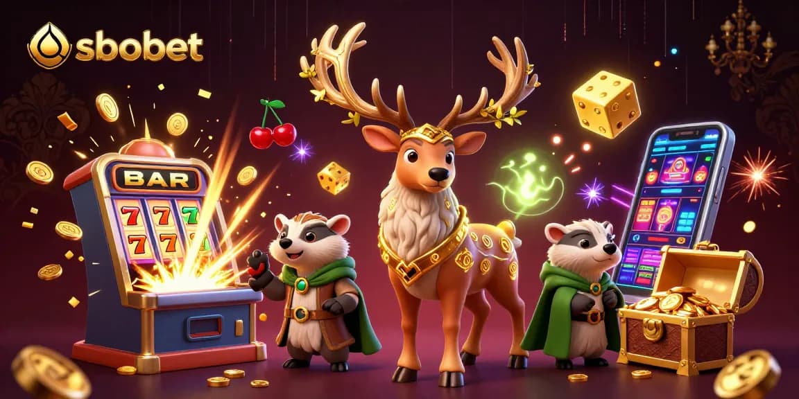 SBOBET casino experience showcasing winning jackpots with vibrant slot elements and magical characters.