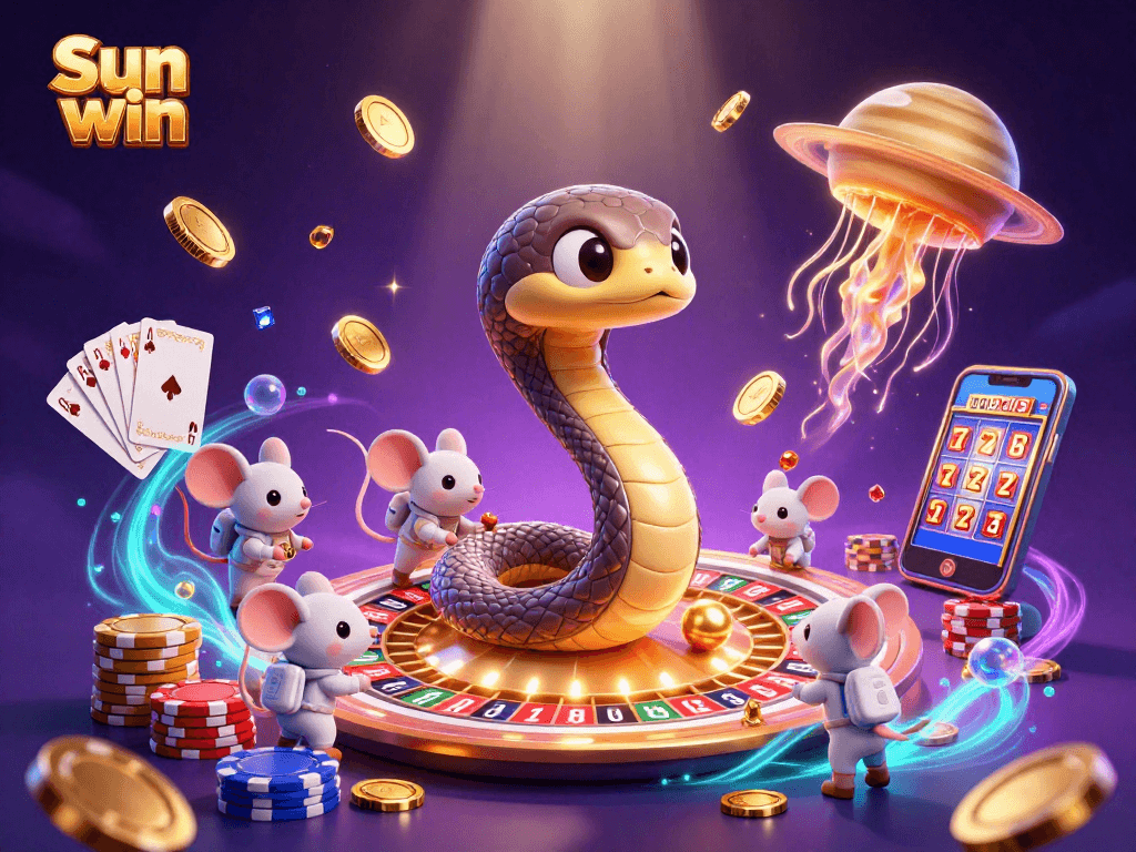 Engage with the thrilling Sun win cosmic casino scene featuring a Saturn ring snake as a roulette wheel.