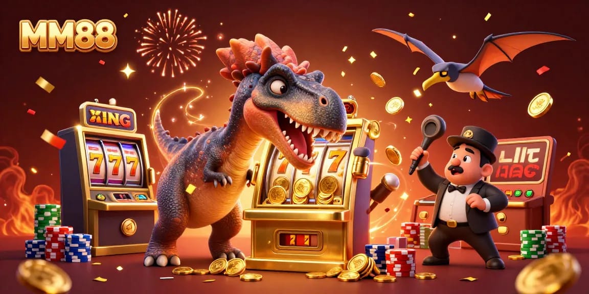 MM88 players enjoy a thrilling jackpot experience as characters celebrate big wins in a dynamic casino scene.
