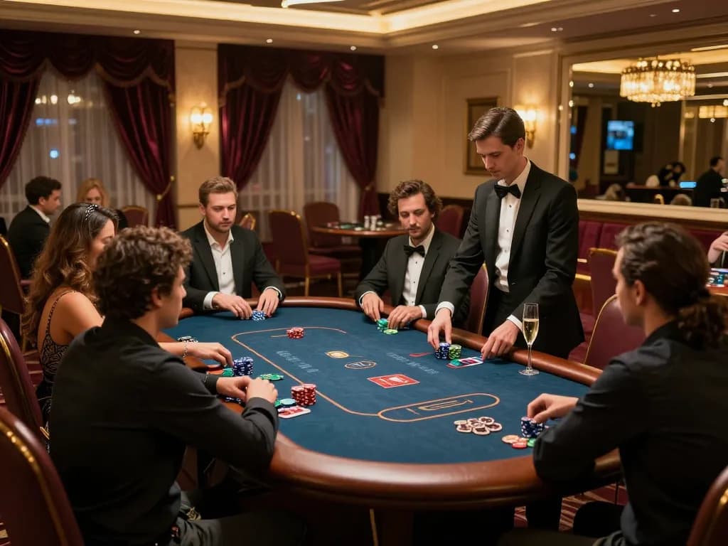 vipwin poker players engaging in high-stakes gameplay at an exclusive casino table
