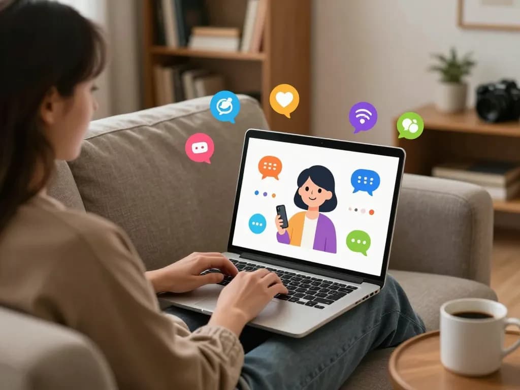 Interactive sex chat AI experience in a cozy living room environment.