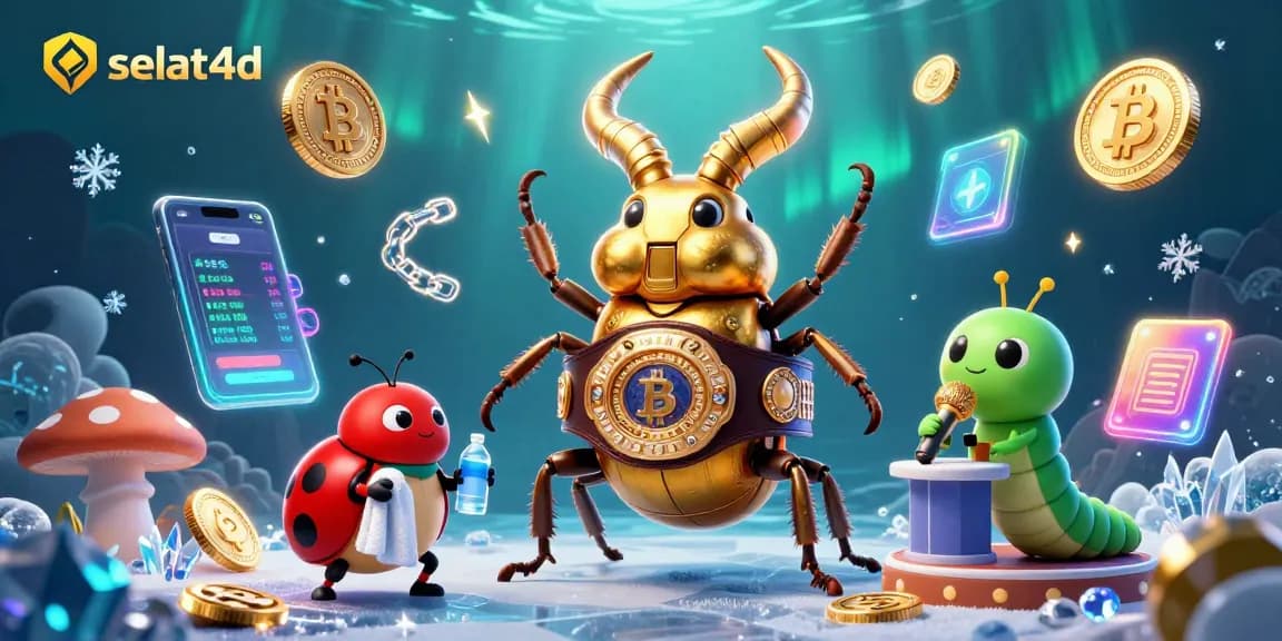 Engage with selat4d’s vibrant gameplay featuring a golden stag beetle in a boxing match with cryptocurrencies.