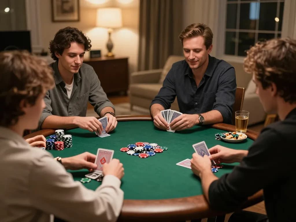 Enjoy ดูหนังออนไลน์ฟรี while playing poker with friends at home, creating a lively atmosphere