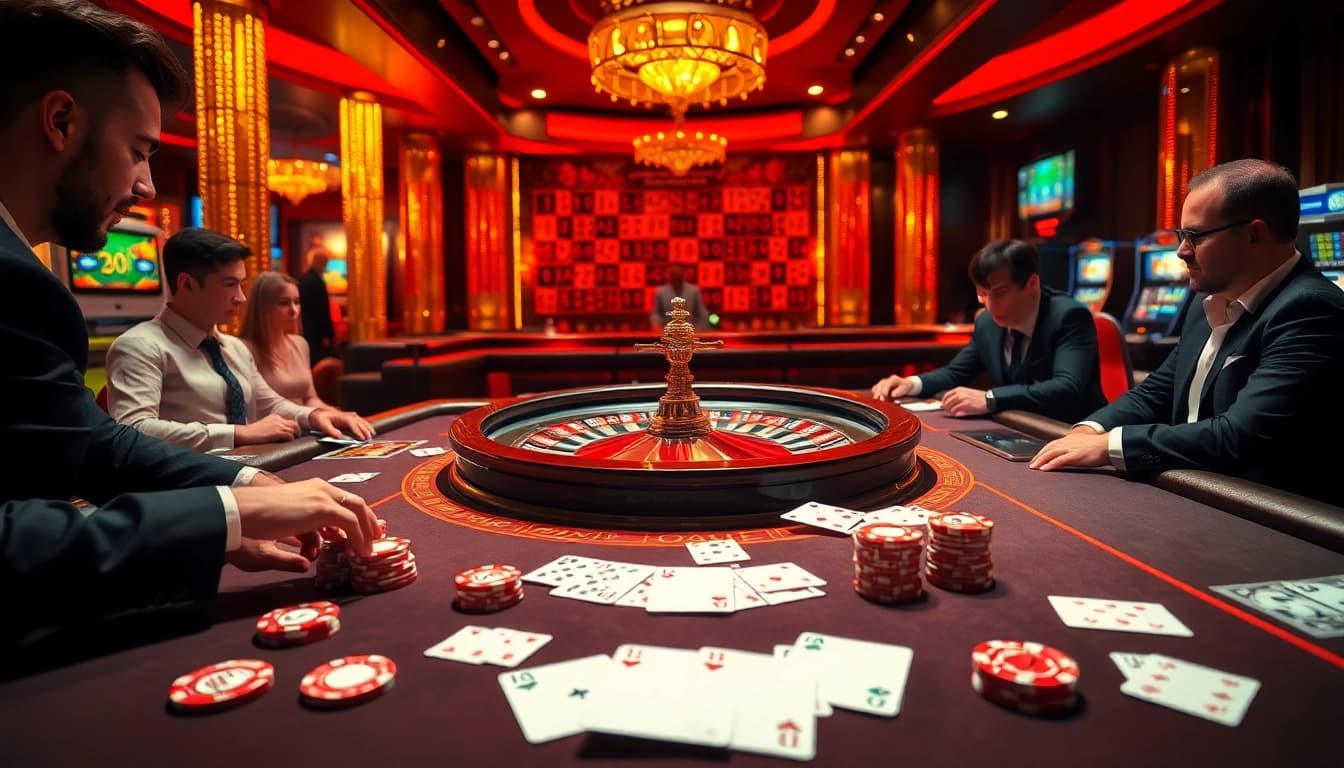 Experience high-stakes gaming action at mm88 com with vibrant casino tables and excited players.