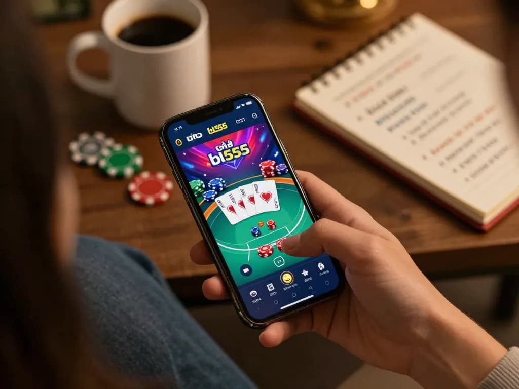 Active gaming scene on the nhà cái bl555 app showcasing poker gameplay on a smartphone