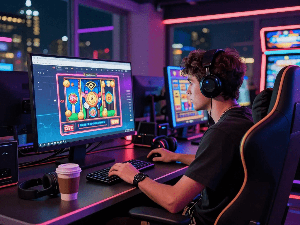 Pengalaman bermain slot online di COLOKSGP dengan grafis menarik dan suasana gamer yang dinamis.