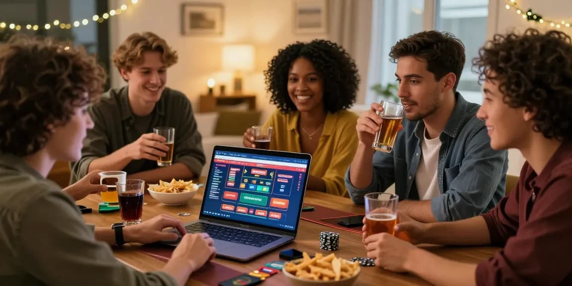 Friends enjoying a lively virtual game night at credit card casinos, enriching social experience.