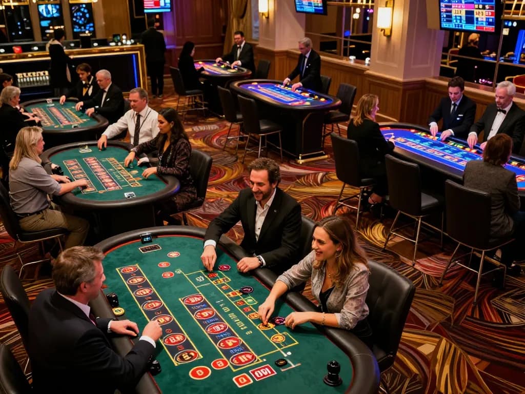The vibrant casino floor at Sunwin features engaged players at tables, reflecting excitement and vibrant gameplay.