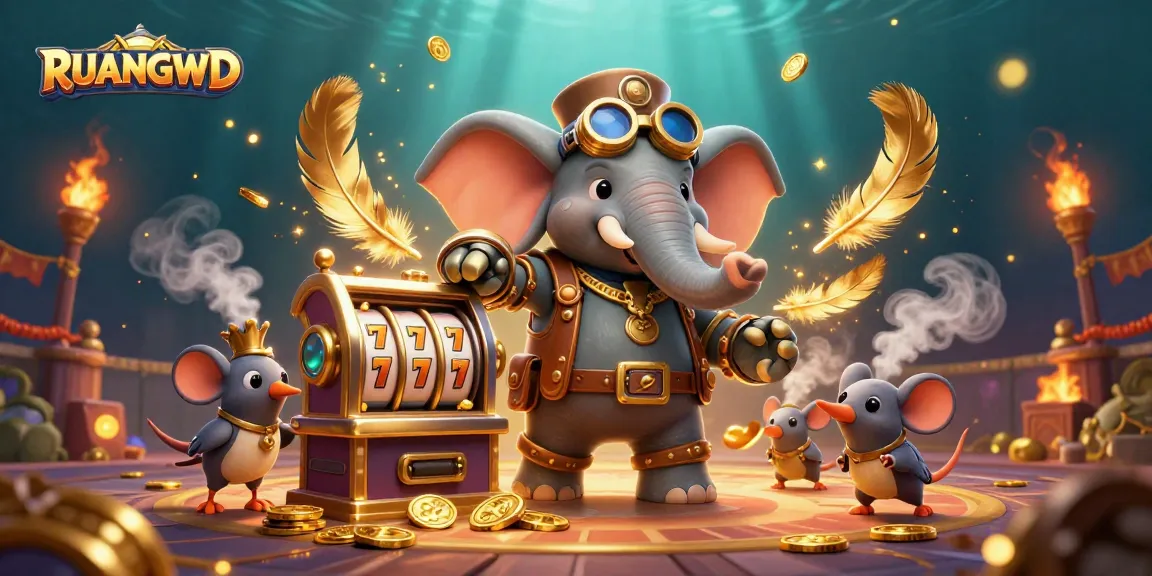 Spin the reels at RUANGWD's exciting slot adventure, featuring a steampunk elephant engineer.