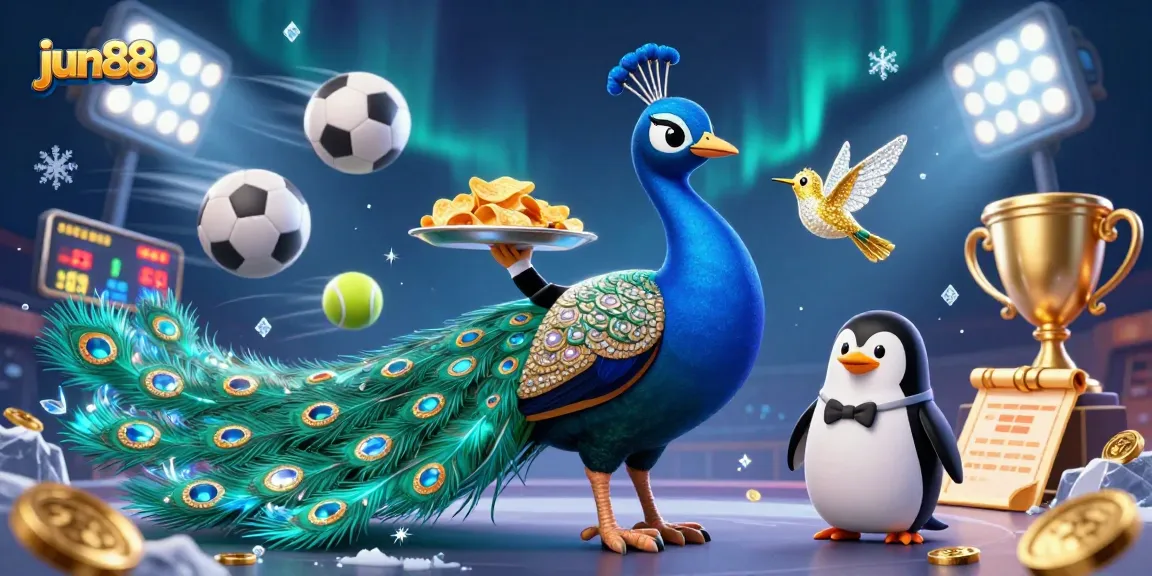 Win exciting rewards at jun88 with this vibrant casino-themed illustration featuring characters and dynamic gaming elements.