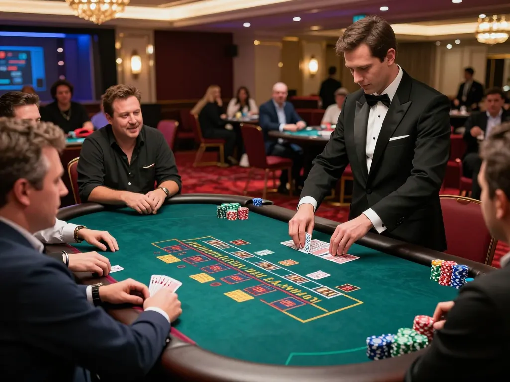 Players engaged at 789club blackjack tables, betting chips being placed with excitement in a vibrant casino atmosphere.