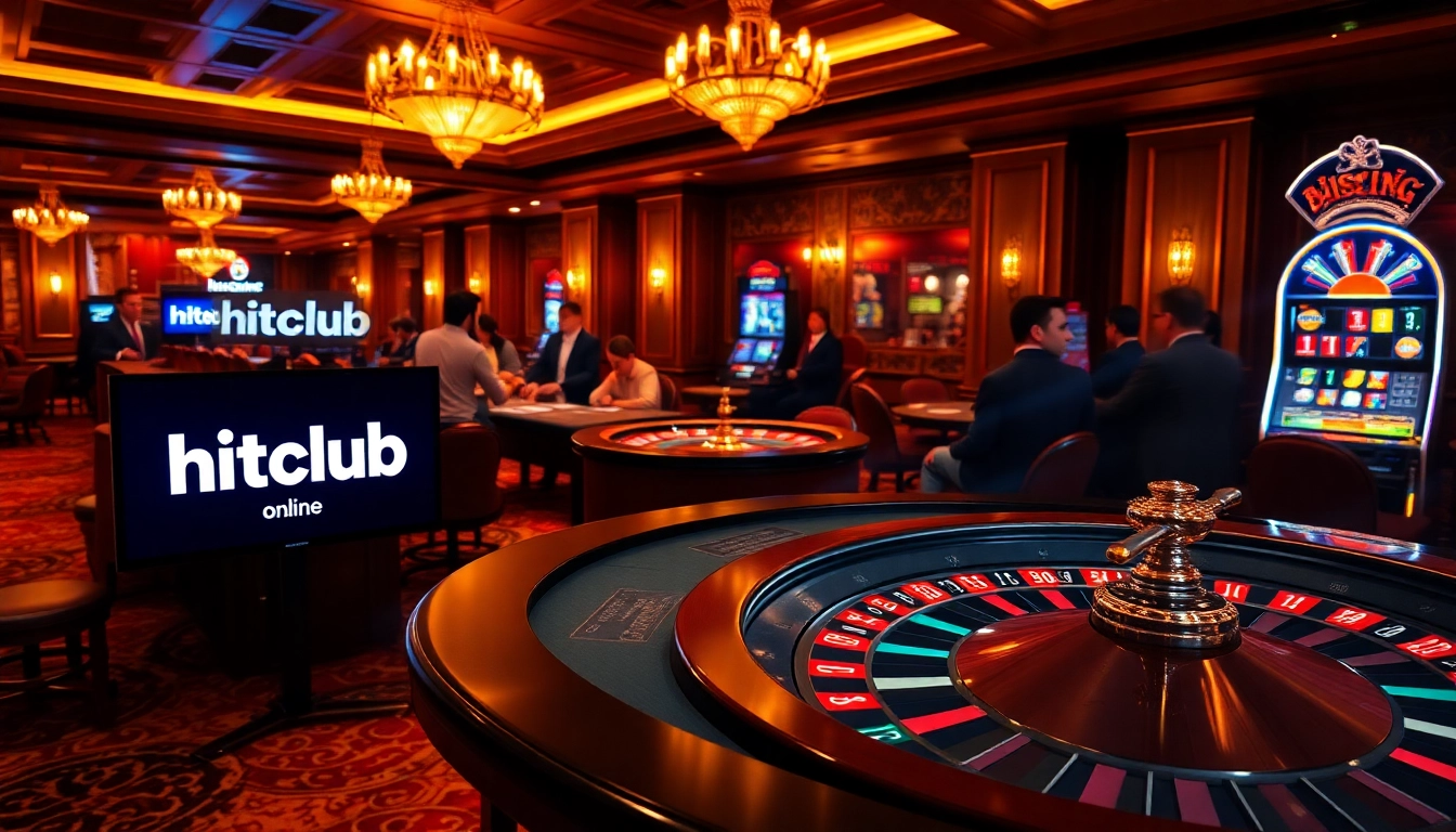 Hitclub showcases players enjoying an exhilarating casino experience with poker chips and roulette.