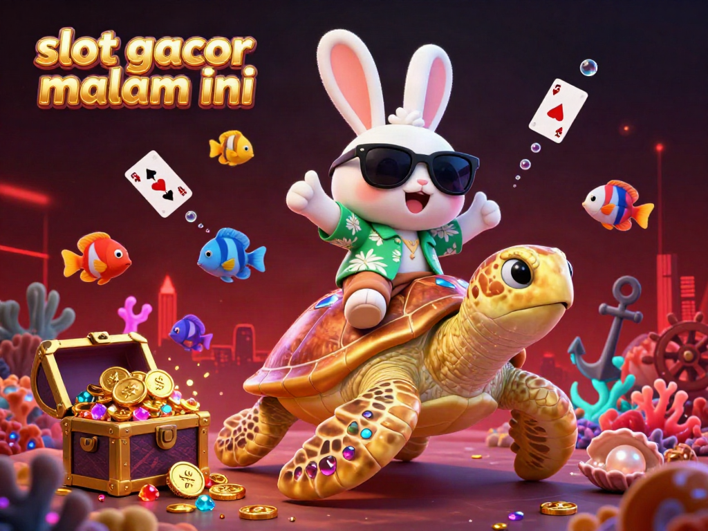 Experience the excitement of slot gacor malam ini with a vibrant underwater scene featuring a lucky rabbit, golden sea turtle, and treasures.