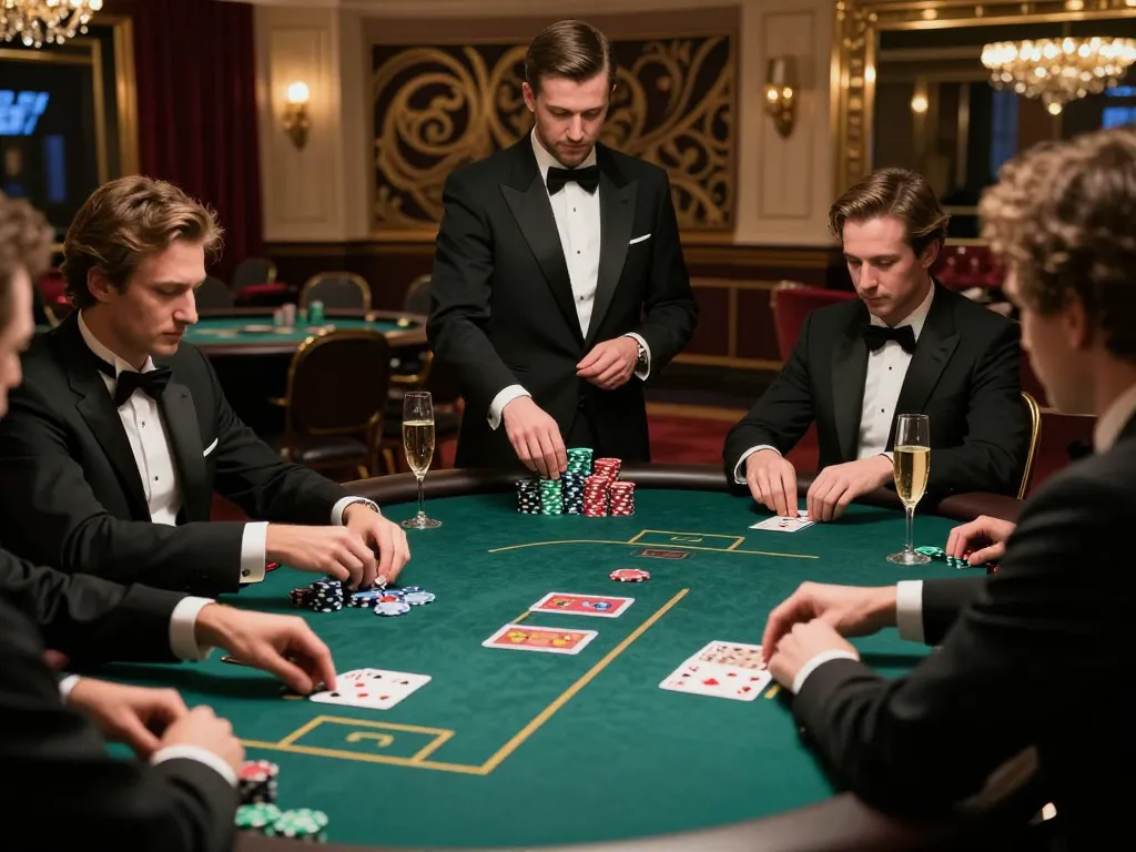 okwin players engaged in a high-stakes poker game at a luxurious table