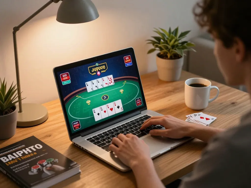 Engaging poker gameplay on Trang chủ ok8386 with a focus on strategy and excitement in a home setting.